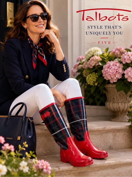Talbots Shoes - TALBOTS Women's Red Plaid Mid-Calf Rain Boots Size 6 Waterproof